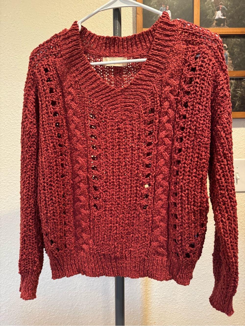 Altar'd State Rust Cable-Knit V-Neck Sweater